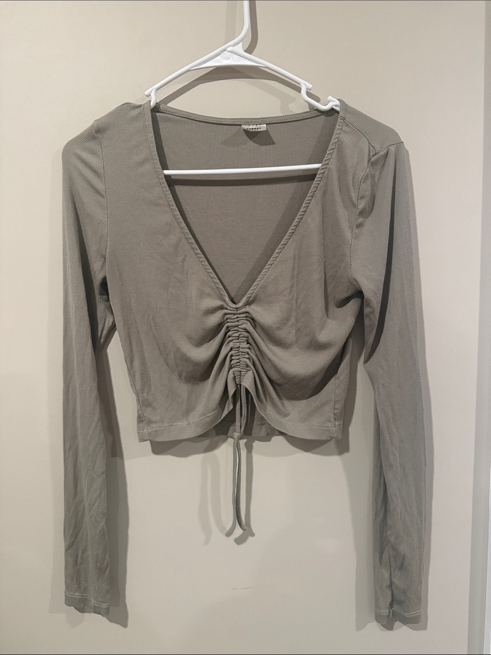 Sunday Best Ruched Drawstring Crop Top - Gray
